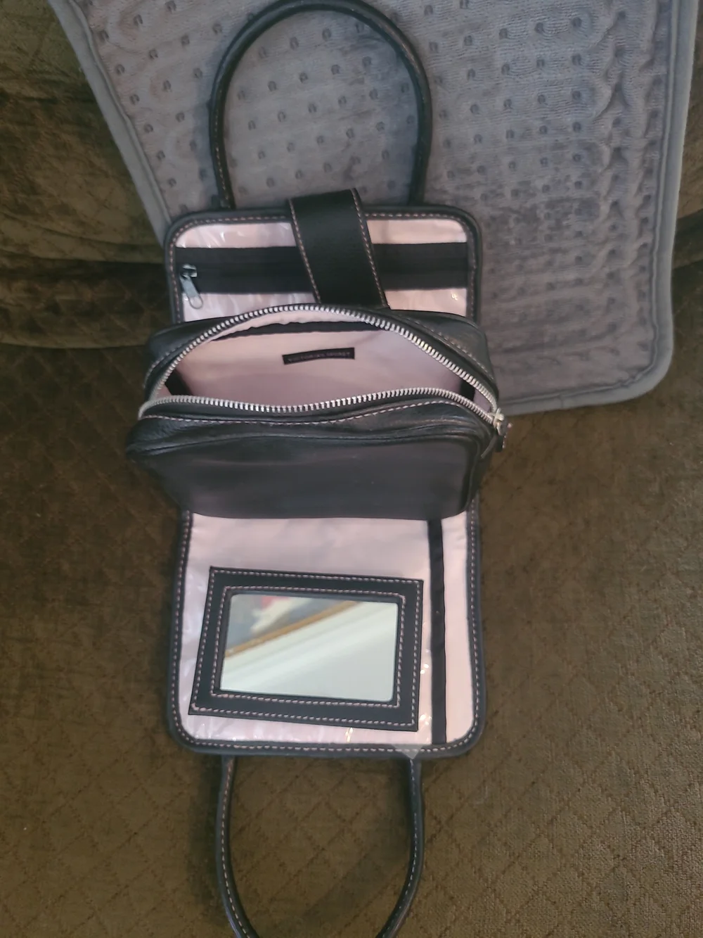 Victoria's Secret Black Cosmetic Case with Pink Stitching and Silver Lock